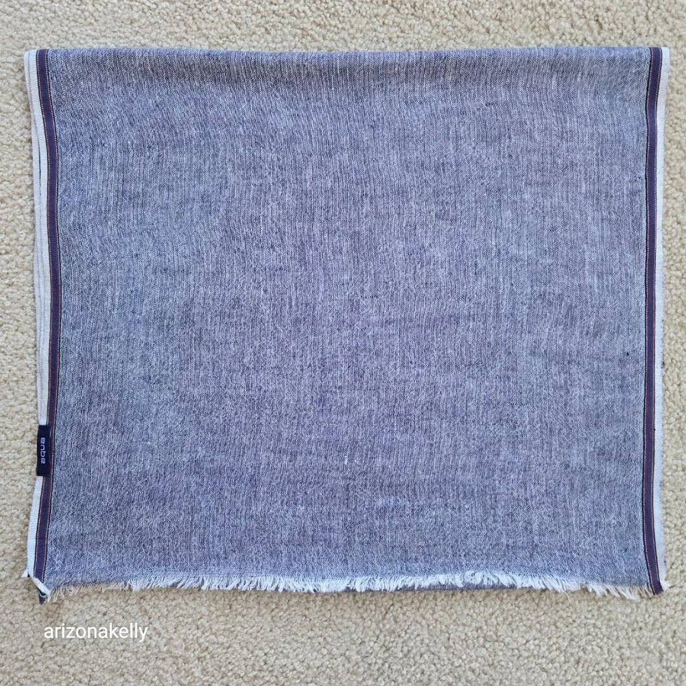 Aqua Wool Scarf With Ribbon Binding Navy Lightweight